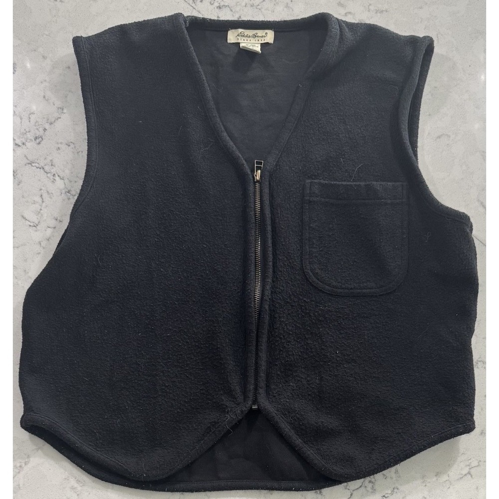 VTG 90s Eddie Bauer Fleece Vest Womens Small Black Cotton Full Zip Gorpcore Y2K